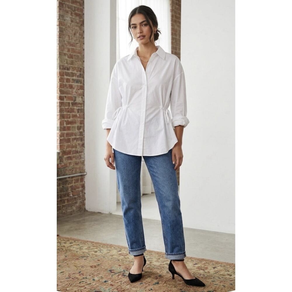 Fashion Nova Tailored White Button Down Poplin Shirt Gathered 2XL Quiet Luxury